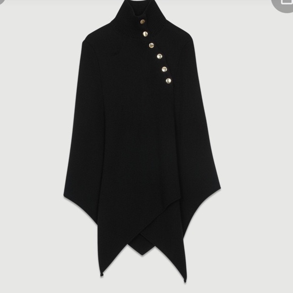 MAJE Mirador Poncho Cape Sweater In Black size TU